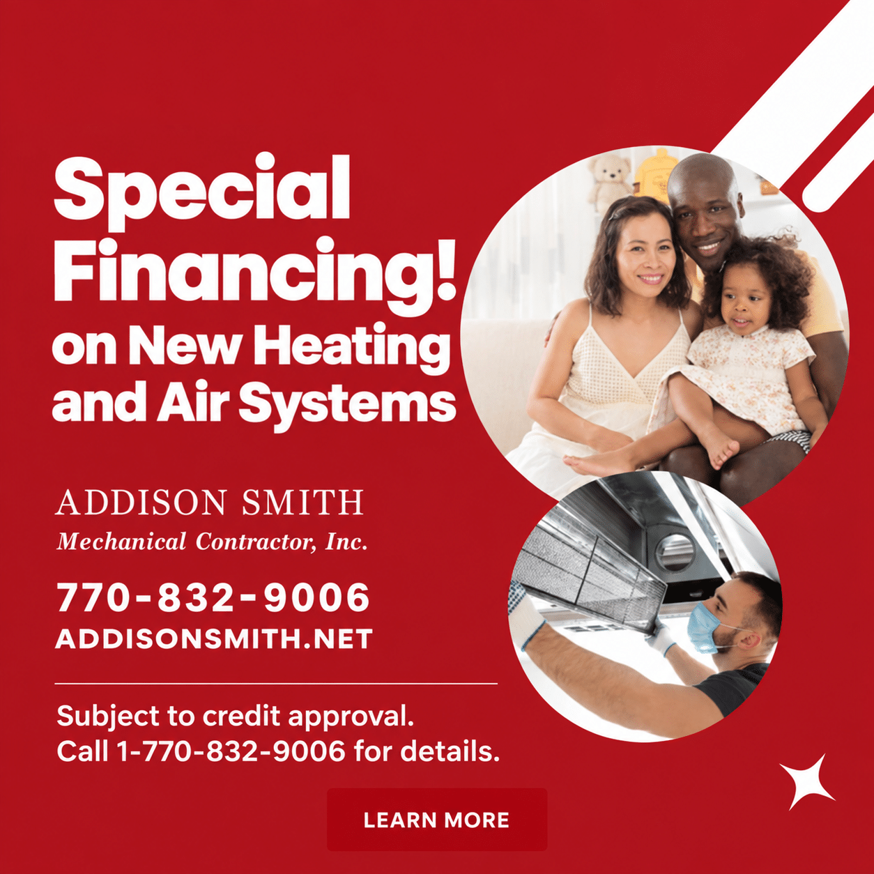 HVAC financing ad with family and technician HVAC financing ad with family and technician